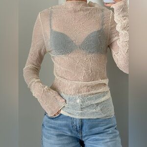 Zara Textured Sheer Beige Blouse